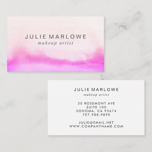 Moderne make-up artiest Abstracte Waterverf magent Visitekaartje (Voorkant / Achterkant)