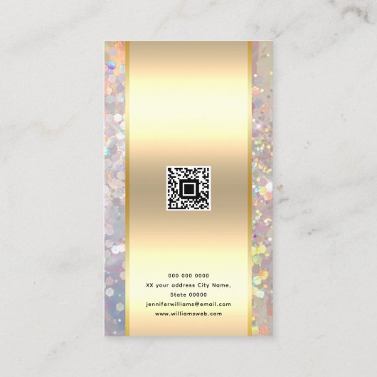 Moderne Make-up Artiest Holografische Glitter QR C Visitekaartje (Achterkant)