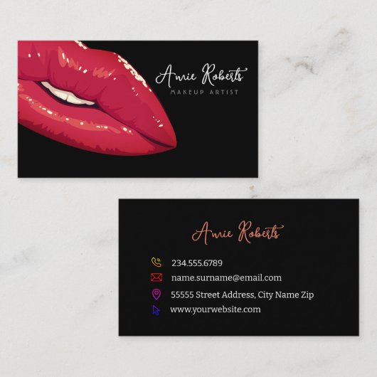 Moderne make-up artiest rode lippen visitekaartje (Voorkant / Achterkant)