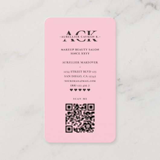 Moderne make-up artiest schoonheid salon roze mono visitekaartje (Achterkant)