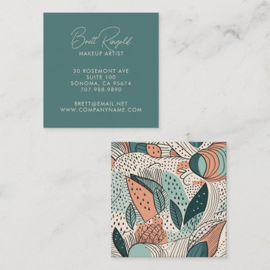 Moderne make-up artiest zalm groen Abstracte vorme Vierkante Visitekaartje (Voorkant / Achterkant)