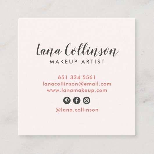 Moderne make-up artist blush roze lippen cosmetolo vierkante visitekaartje (Achterkant)
