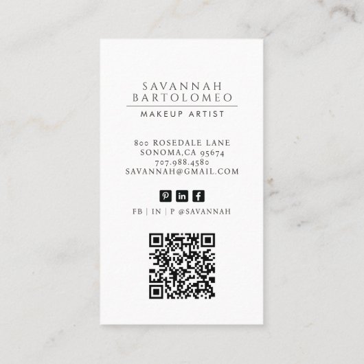 Moderne make-up artist Foto QR Code Social Media Visitekaartje (Achterkant)