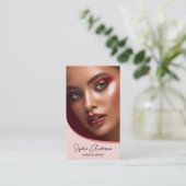 Moderne Make-up Artist Foto QR Roze Visitekaartje (Staand voorkant)