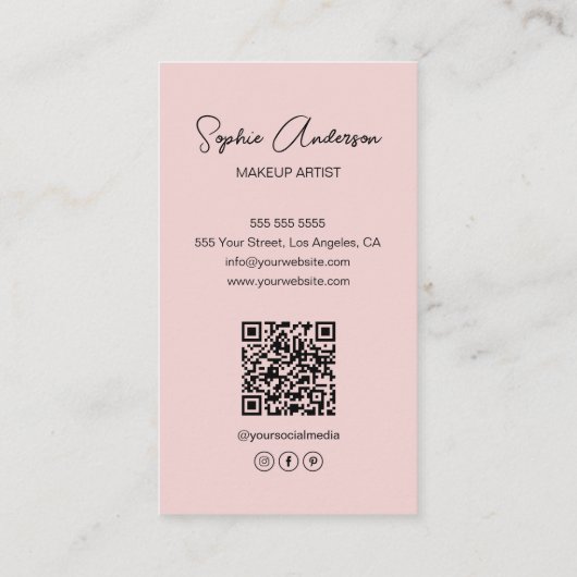 Moderne make-up artist foto roze visitekaartje (Achterkant)