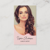 Moderne make-up artist foto roze visitekaartje (Voorkant)