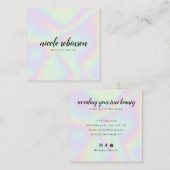 Moderne make-up artist pastel regenboog holografis vierkante visitekaartje (Voorkant / Achterkant)