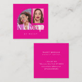Moderne make-up artist Photo Collage Hot Pink Vierkante Visitekaartje (Voorkant / Achterkant)