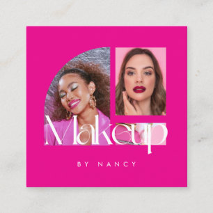 Moderne make-up artist Photo Collage Hot Pink Vierkante Visitekaartje