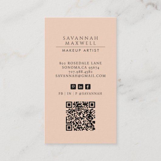 Moderne Make-up Artist Professionele Foto Peach Ro Visitekaartje (Achterkant)
