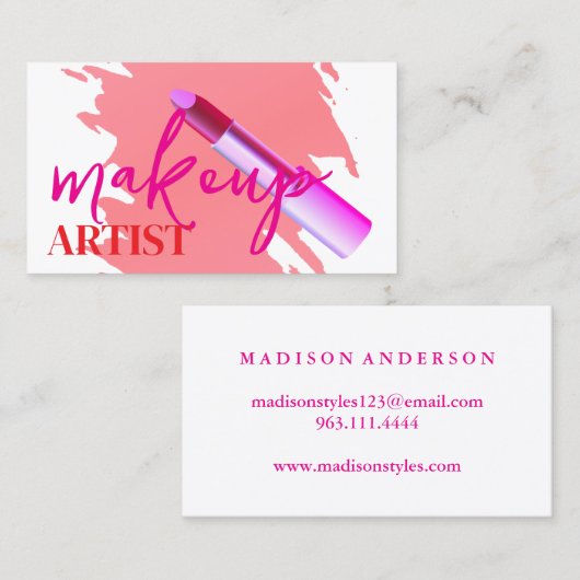 Moderne make-up artist roze lippenstift en goud visitekaartje (Voorkant / Achterkant)