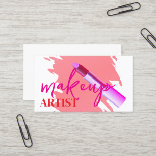 Moderne make-up artist roze lippenstift en goud visitekaartje
