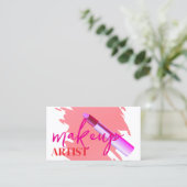 Moderne make-up artist roze lippenstift en goud visitekaartje (Staand voorkant)