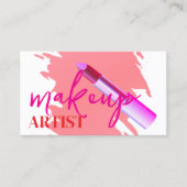 Moderne make-up artist roze lippenstift en goud visitekaartje (Voorkant)