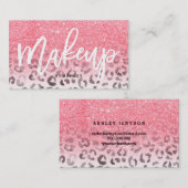 Moderne make-up faux roze glitter leopard waterver visitekaartje (Voorkant / Achterkant)