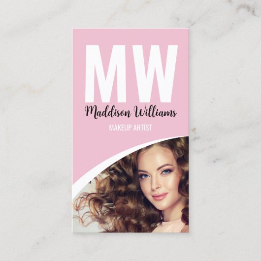 Moderne make-up foto Logo roze monogram Visitekaartje (Voorkant)
