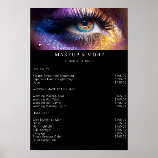 Moderne, make-up foto salon prijslijst poster (Voorkant)