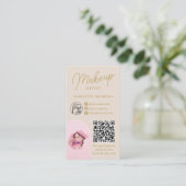Moderne make-up goud beige logo Qr code 2 foto's Visitekaartje (Staand voorkant)