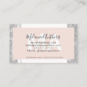 Moderne make-up haar zilveren glitter pink lijst visitekaartje (Achterkant)