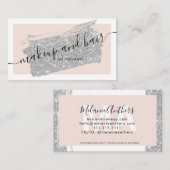 Moderne make-up haar zilveren glitter pink lijst visitekaartje (Voorkant / Achterkant)