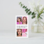 Moderne make-up kalligrafie script fotocollage visitekaartje (Staand voorkant)