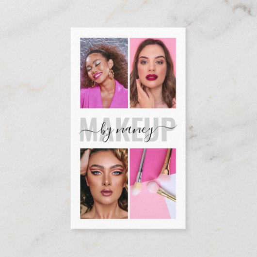 Moderne make-up kalligrafie script fotocollage visitekaartje (Voorkant)