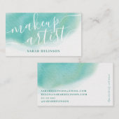 Moderne make-up kunstenaar blauwgroen waterverf ty visitekaartje (Voorkant / Achterkant)