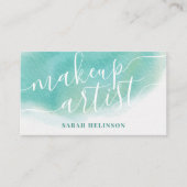 Moderne make-up kunstenaar blauwgroen waterverf ty visitekaartje (Voorkant)