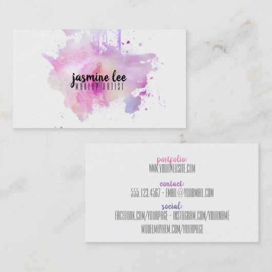 moderne make-up kunstenaar waterverf paarse grunge visitekaartje (Voorkant / Achterkant)