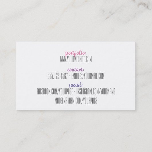 moderne make-up kunstenaar waterverf paarse grunge visitekaartje (Achterkant)