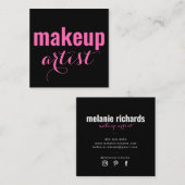 Moderne make-up kunstenaar zwart roze vierkante visitekaartje (Voorkant / Achterkant)