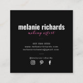 Moderne make-up kunstenaar zwart roze vierkante visitekaartje (Achterkant)