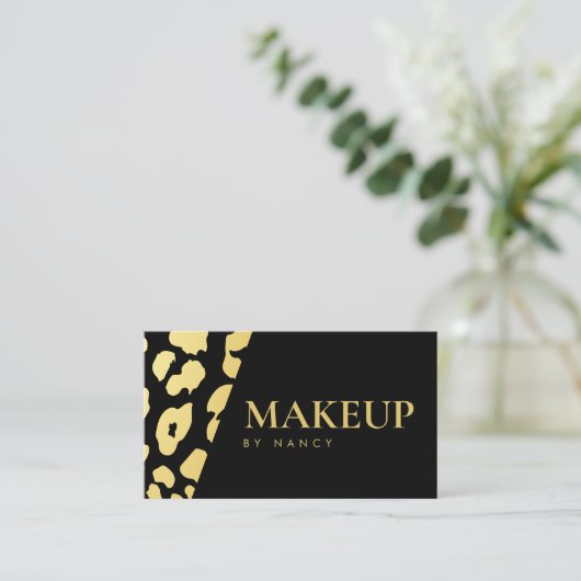 Moderne make-up luipaardprint zwart en goud visitekaartje (Staand voorkant)