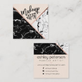 Moderne make-up typografie roos marmer kleurenblok vierkante visitekaartje (Voorkant / Achterkant)