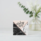 Moderne make-up typografie roos marmer kleurenblok vierkante visitekaartje (Staand voorkant)