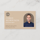 Moderne makelaar beige professionele foto visitekaartje (Voorkant)