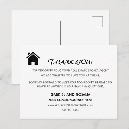Moderne makelaar dank je klant briefkaart (Voorkant / Achterkant)