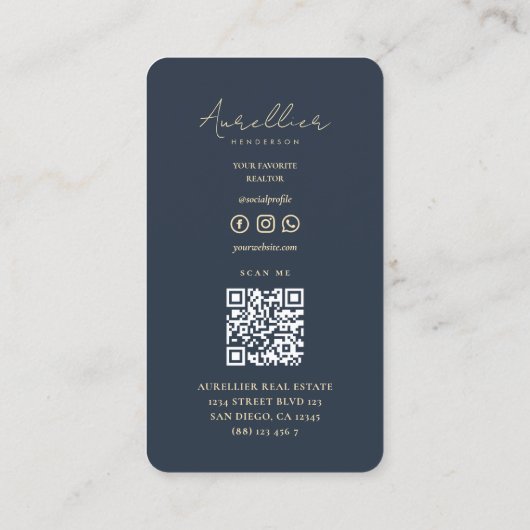 Moderne makelaar donkerblauw onroerend goed monogr visitekaartje (Achterkant)