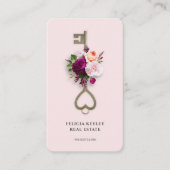 Moderne makelaar Floral Key Hypotheek Makelaar Roz Visitekaartje (Voorkant)