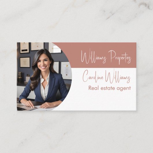 Moderne makelaar foto stoffig roos wit visitekaartje (Voorkant)
