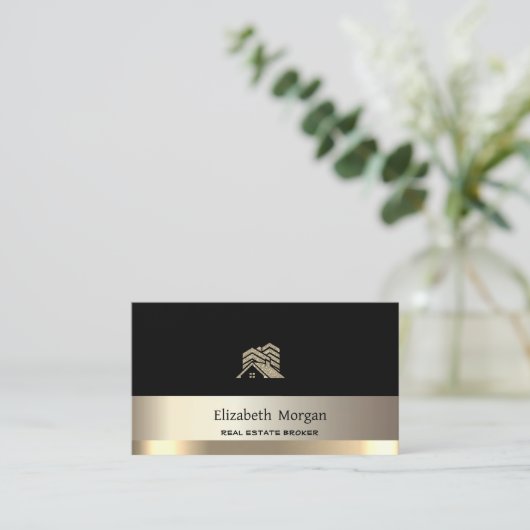 Moderne makelaar Goud Glitter Huis Dak Visitekaartje (Staand voorkant)