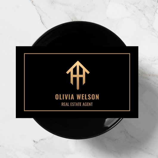 Moderne makelaar Goud Huis Logo & Zwart Visitekaartje