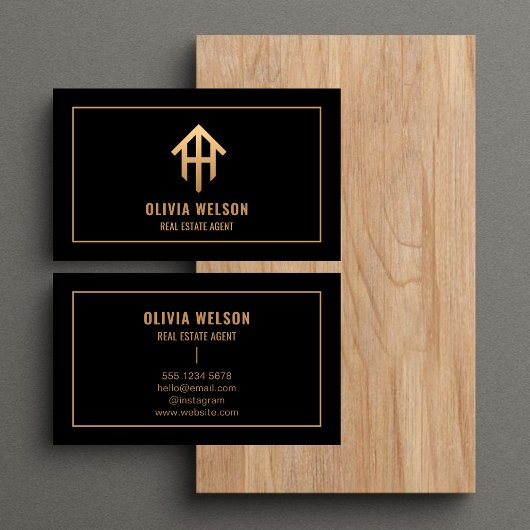 Moderne makelaar Goud Huis Logo & Zwart Visitekaartje