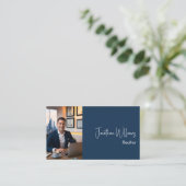 Moderne makelaar in onroerend goed foto blauw visitekaartje (Staand voorkant)