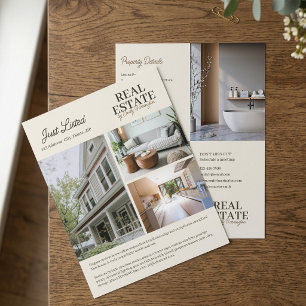 Moderne makelaar in onroerend goed met aardse uits flyer
