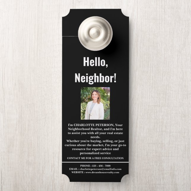 Moderne makelaar introductie deurhanger (Op knop)