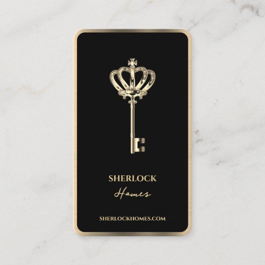 Moderne makelaar Key Faux Crown Gold Trim Hypothee Visitekaartje (Voorkant)