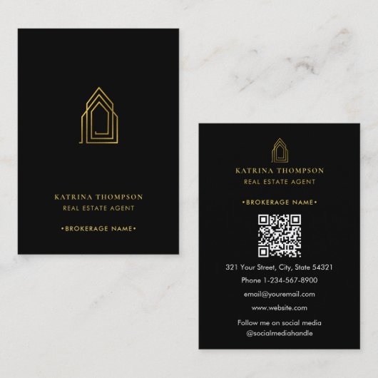 Moderne makelaar makelaar Logo Luxury Gold Visitekaartje (Voorkant / Achterkant)