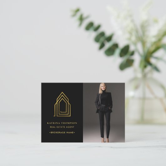 Moderne makelaar makelaar Realtor Logo Photo Gold Visitekaartje (Staand voorkant)