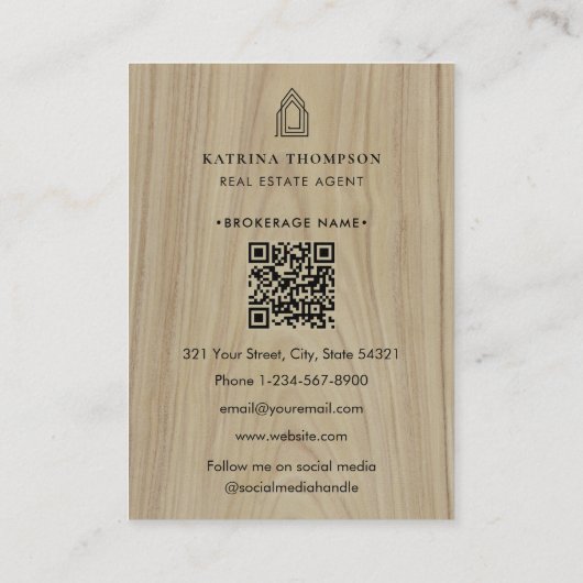 Moderne makelaar makelaar Realtor Logo Wood Visitekaartje (Achterkant)